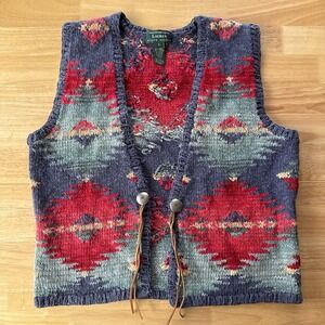 Ralph Lauren Knit Aztec Vest Women's Large Vintage Western 90s